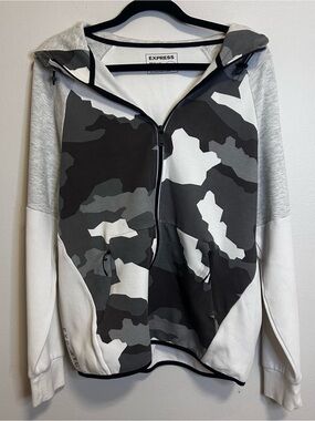 Express Men’s Black & Gray Camo Zip Hoodie Jacket